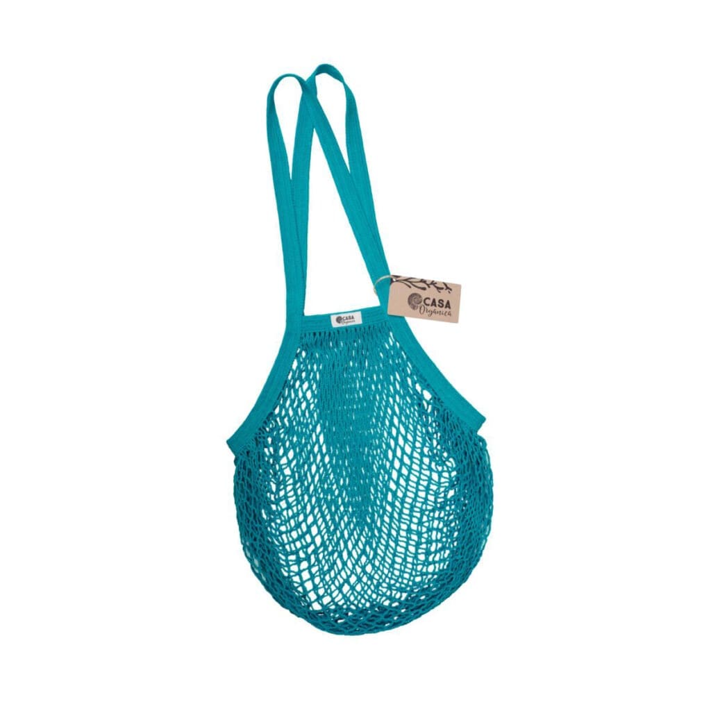 Τσάντα δίχτυ με μακριά λαβή από βιολογικό βαμβάκι - Teal - Casa Organica