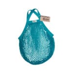 Organic cotton net bag with short handle – Teal – Casa Organica