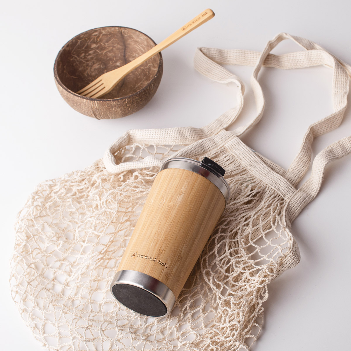 MINIMAL LIST Θερμός – ποτήρι 400ml με μόνωση κενού αέρος και επένδυση ξύλου bamboo