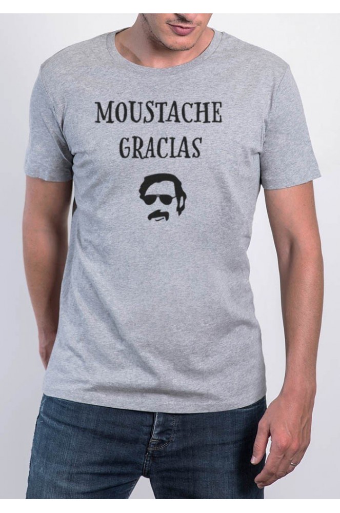 Ανδρικό t-shirt από βιολογικό βαμβάκι - Moustache Gracias - γκρί από 100% οργανικό βαμβάκι