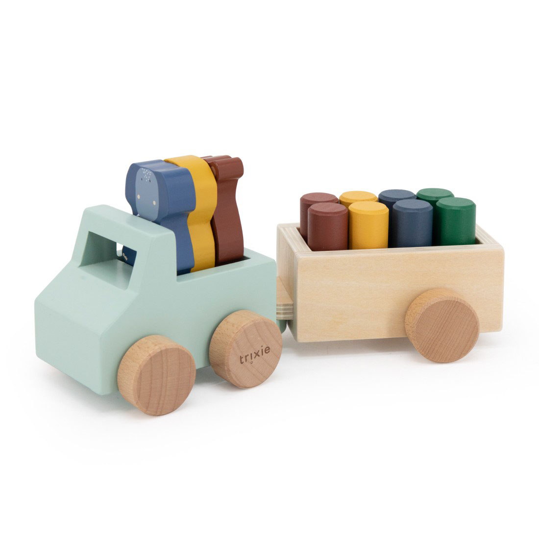 Ξύλινο παιχνίδι Trixie Wooden animal car with trailer