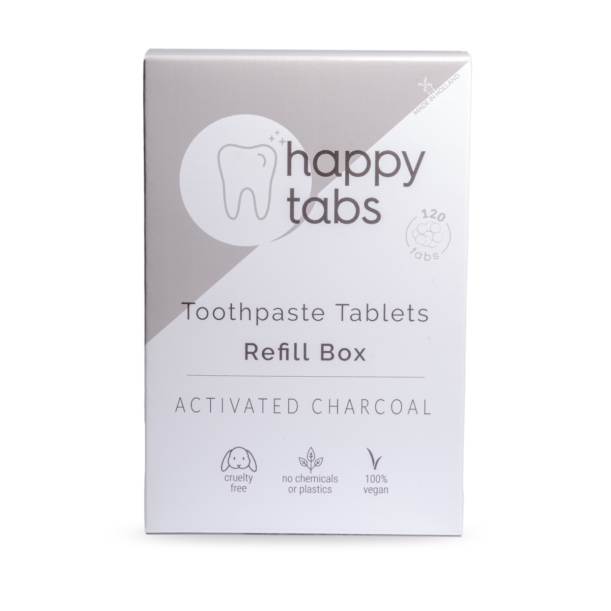Happy Tabs οδοντόκρεμα σε ταμπλέτες Mint Charcoal (χωρίς φθόριο) Refill 160 tabs